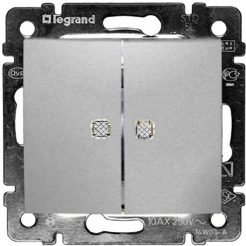 Переключатель с подсветкой без рамки Legrand Valena 2-кл. проходной алюминий картинка